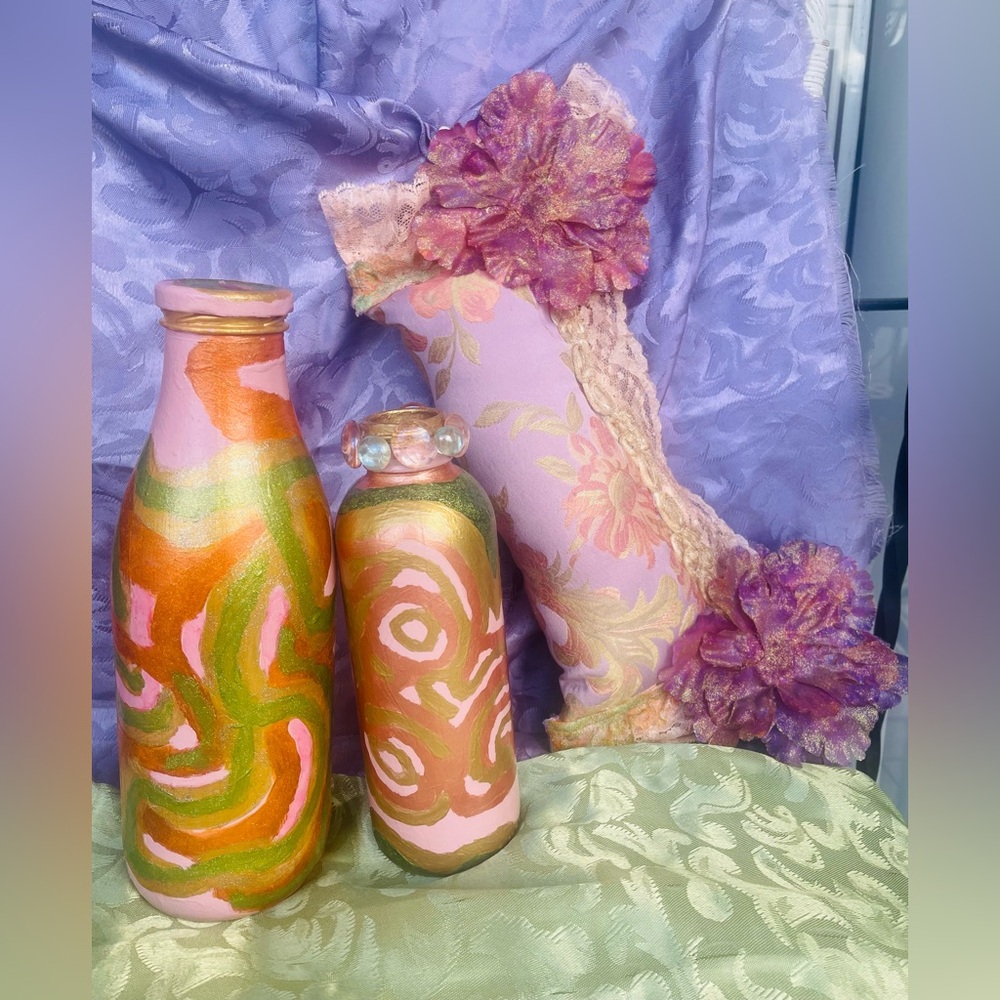 Hand Crafted Tea Flower Mysteries Gypsy Bottles &Pillow Set Passion Flower Aroma